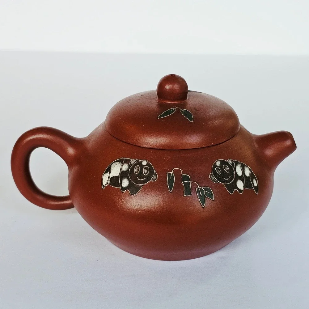 Vintage Yixing Zisha Clay Teapot Panda Bamboo Wire Inlay Chinese Tea Pot